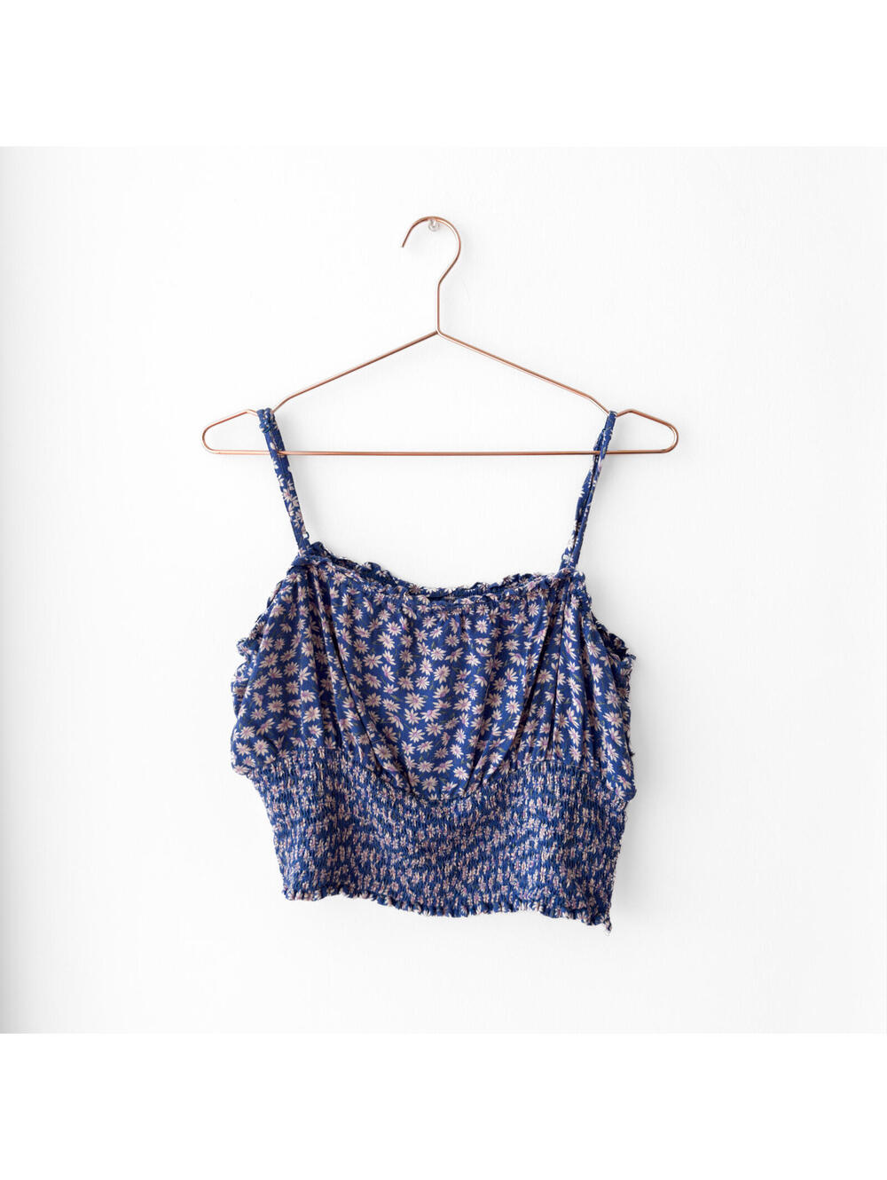American Eagle Blue Floral Smocked Hem Cropped Cami Size XL